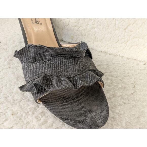 Ruffle Block Heel Denim Slide Sandals Sz 7.5 Lena Luisa - Picture 3 of 13